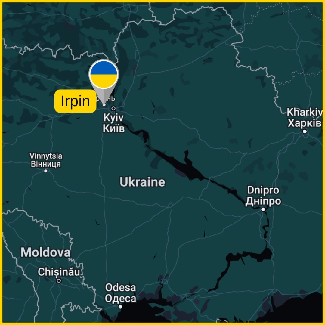 Map of Ukraine with Irpin highlighted